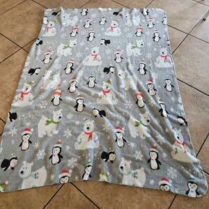 Christmas Throw with Polar Bears and Penguins 47" X 62"